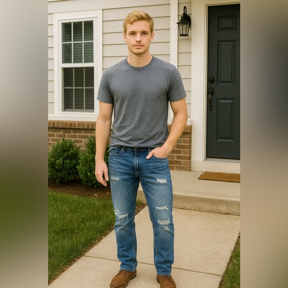 Lucky Brand Men’s Distressed Jeans 30x32 Medium Wash Straight Leg - Picture 1 of 10